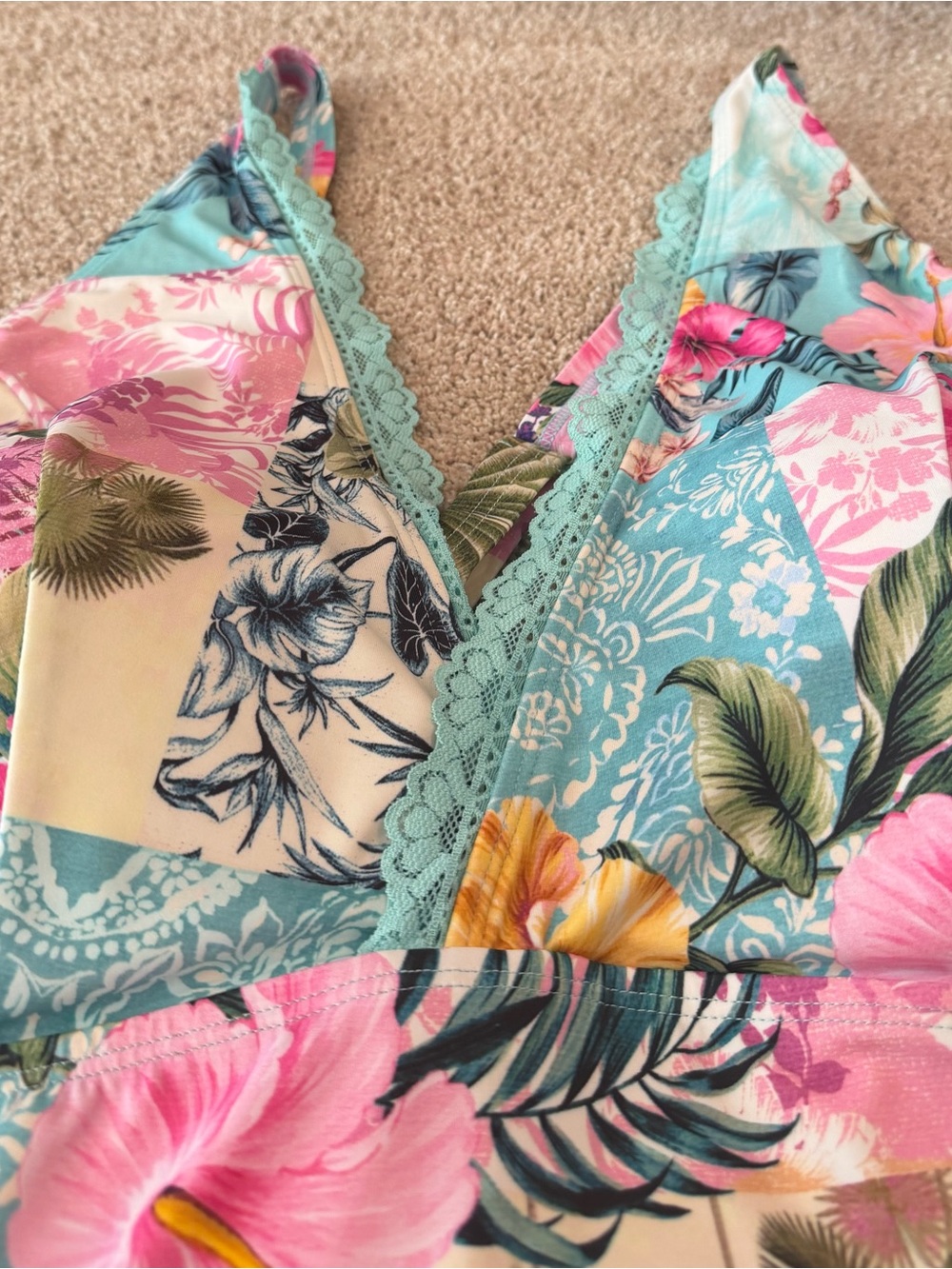 Torrid Floral One-Piece Swimsuit Dress in Aqua, Pink & Cream size 5 - Picture 9 of 13